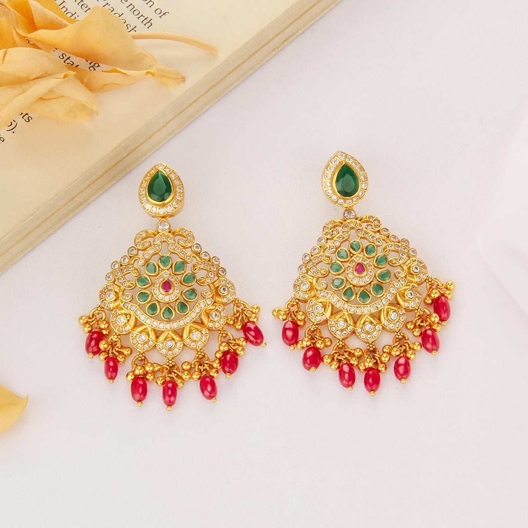 92.5 Sterling Silver, with 24kt Gold Plated, Sparkstone Chandubaali Earrings | SHOBITAM