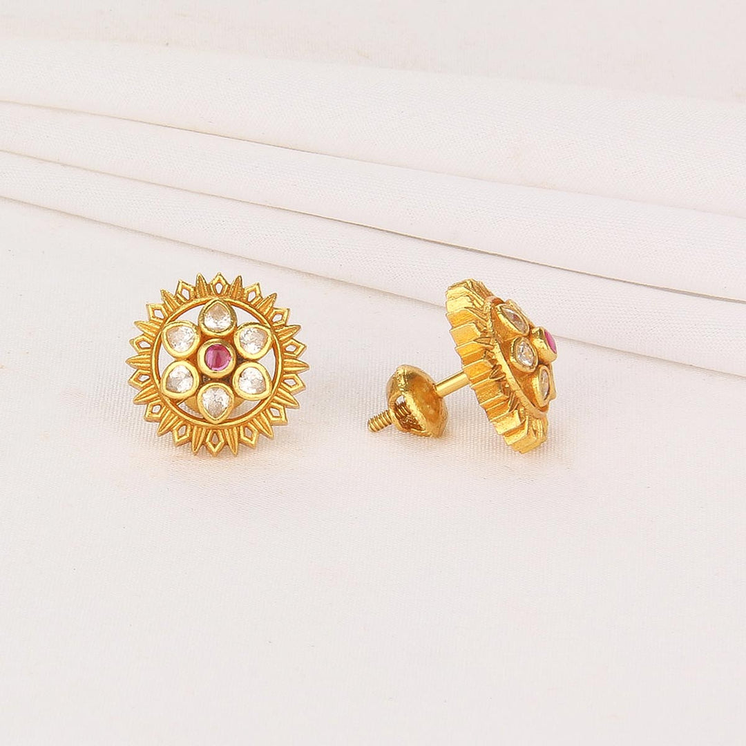 92.5% sterling silver and 24-karat gold plating Unique Stone Studs | SHOBITAM