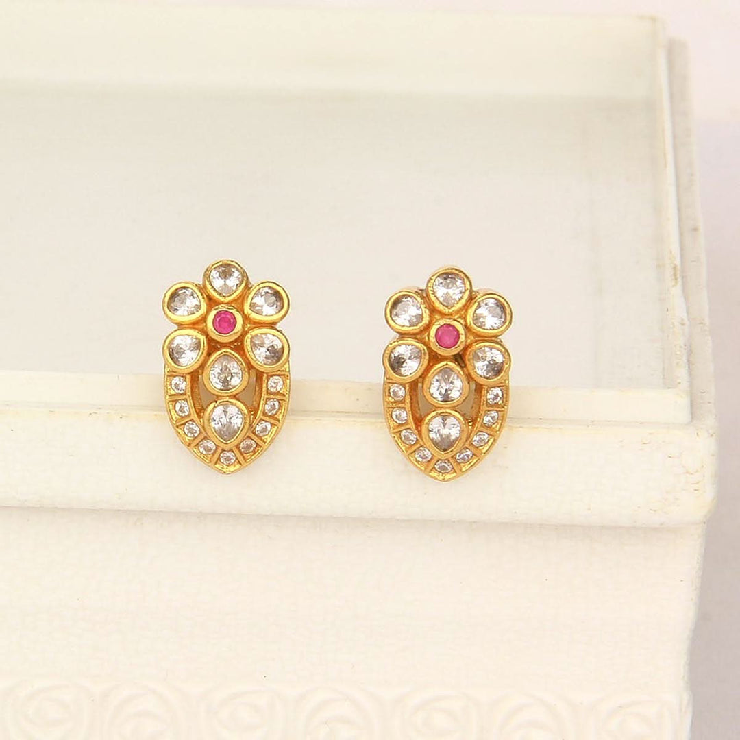 92.5% sterling silver and 24-karat gold plating, Glitz Charm Stone Studs | SHOBITAM