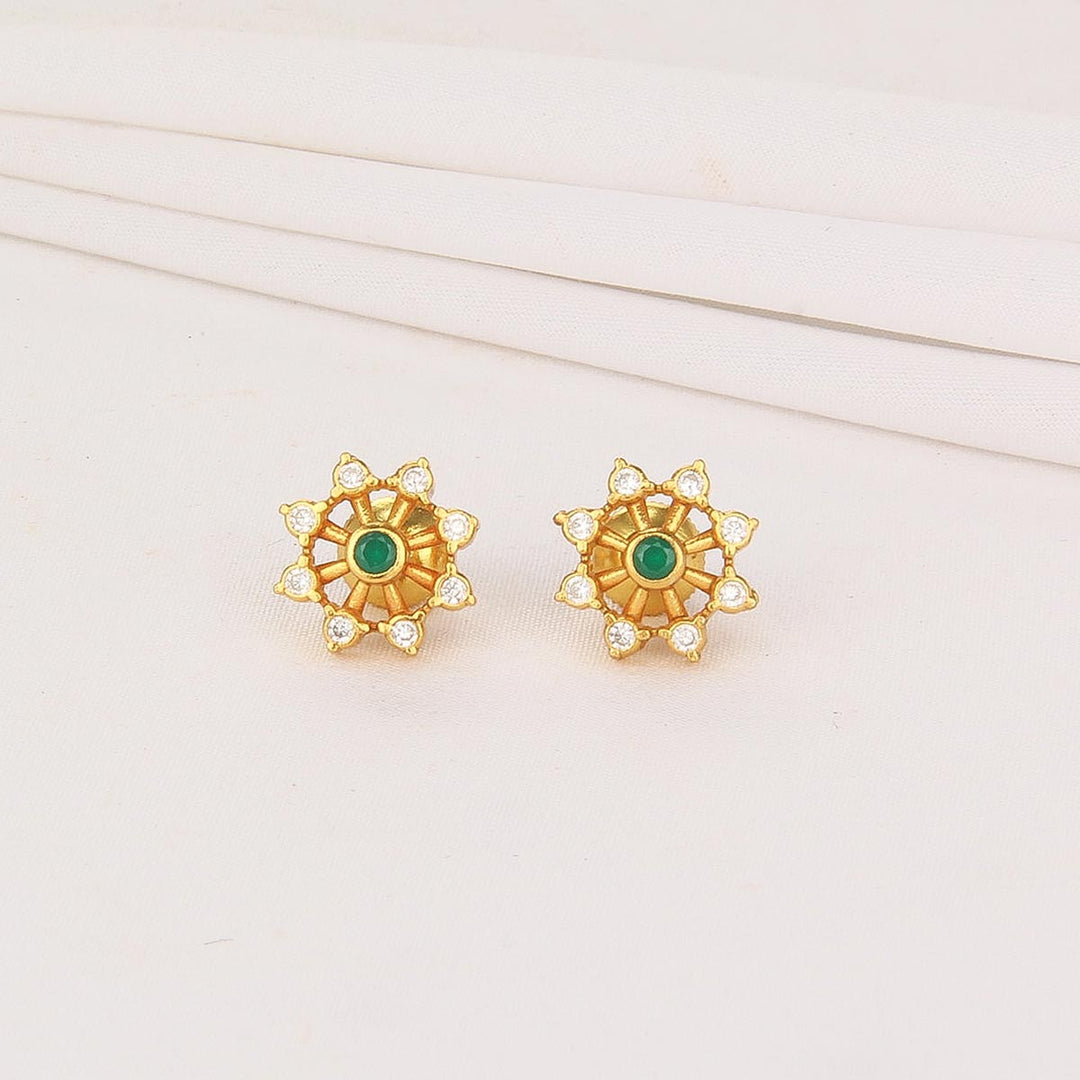 Pure 92.5 Silver, 24kt Gold Plated Bhavikha Stone Studs | SHOBITAM