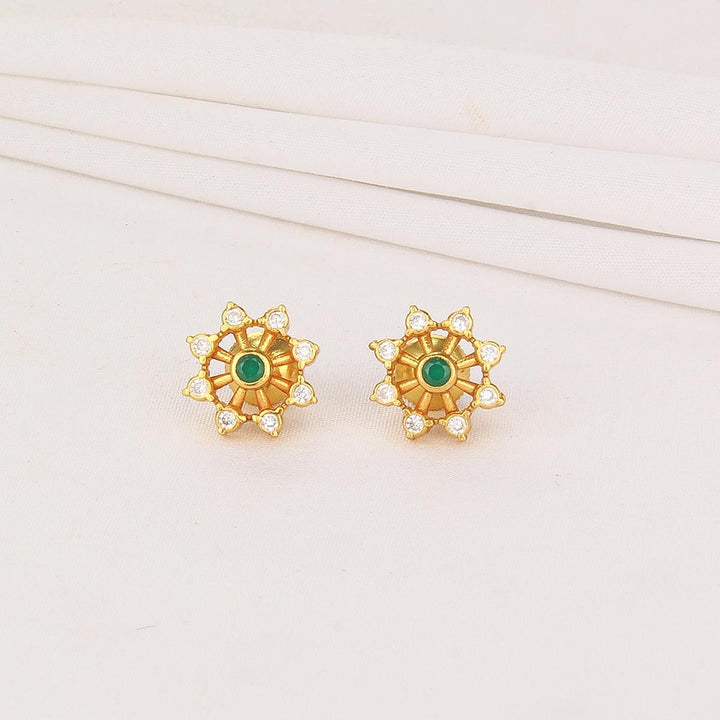 Pure 92.5 Silver, 24kt Gold Plated Bhavikha Stone Studs | SHOBITAM