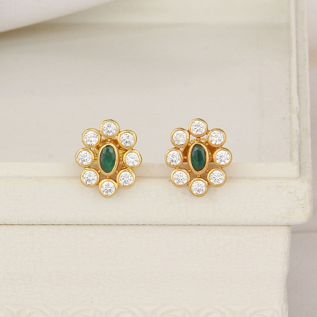 92.5 silver and 24-karat gold plated Krisha Stone Studs | SHOBITAM