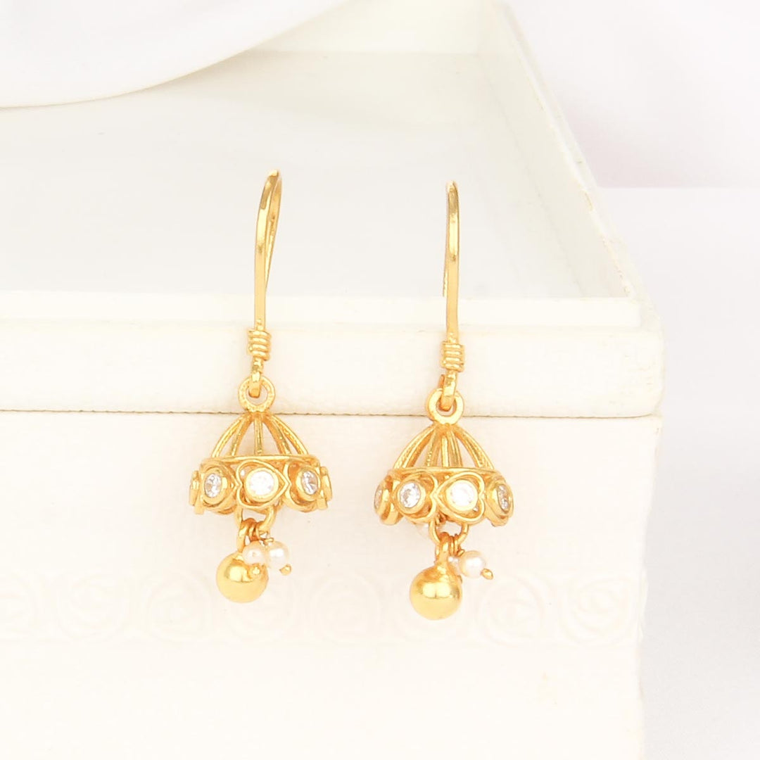 92.5 Silver, Gold Plated, Rithika Hook Jhumkas | SHOBITAM