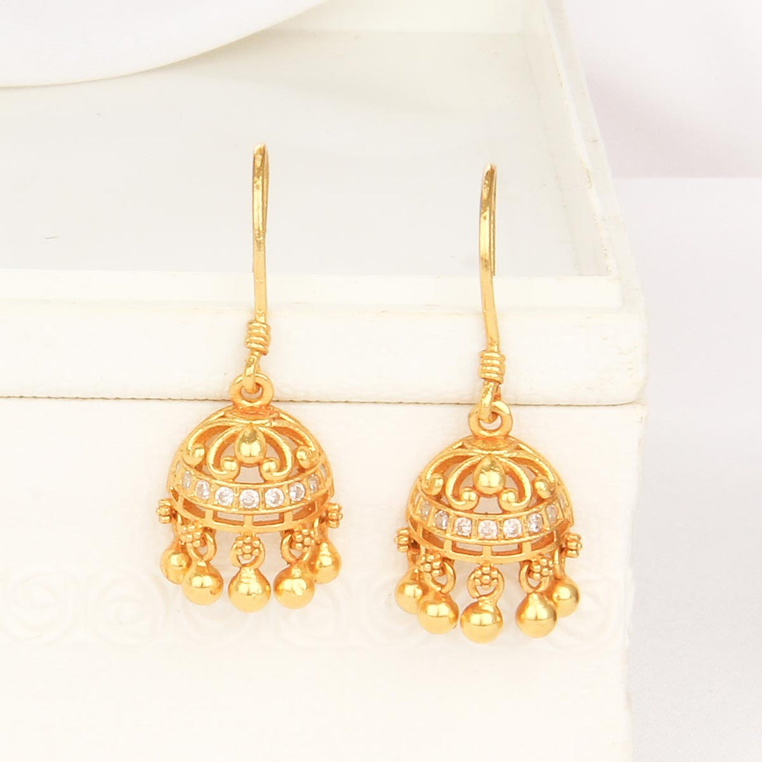92.5 Silver, Gold Plated, Monisha Hook Jhumkas | SHOBITAM