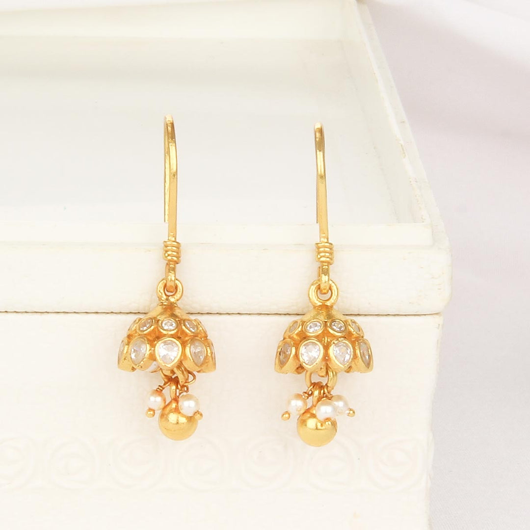 92.5 Silver, Gold Plated, Vinisha Hook Jhumkas | SHOBITAM