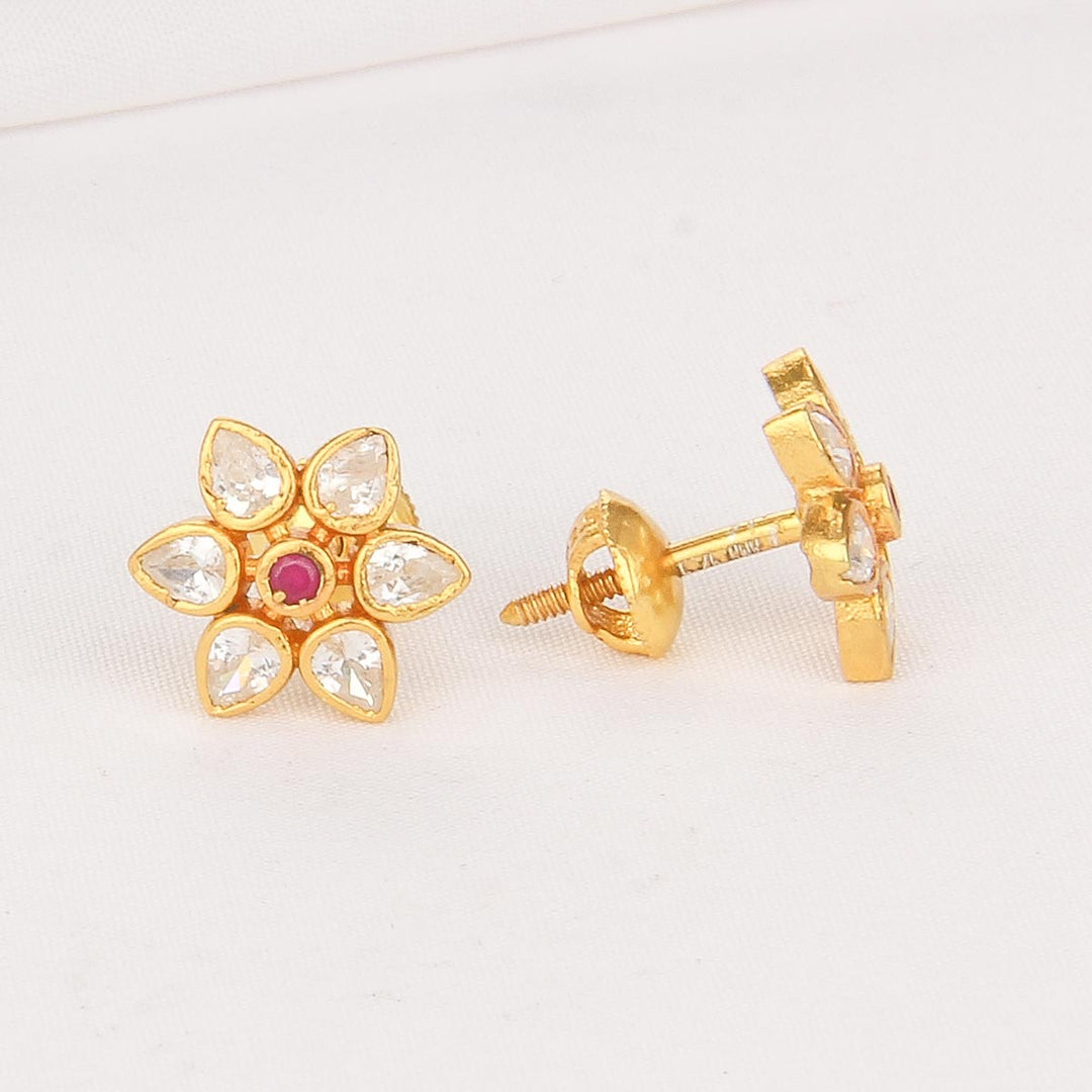 92.5 Silver, 24kt Gold Plated, Hasilka Stone Studs | SHOBITAM