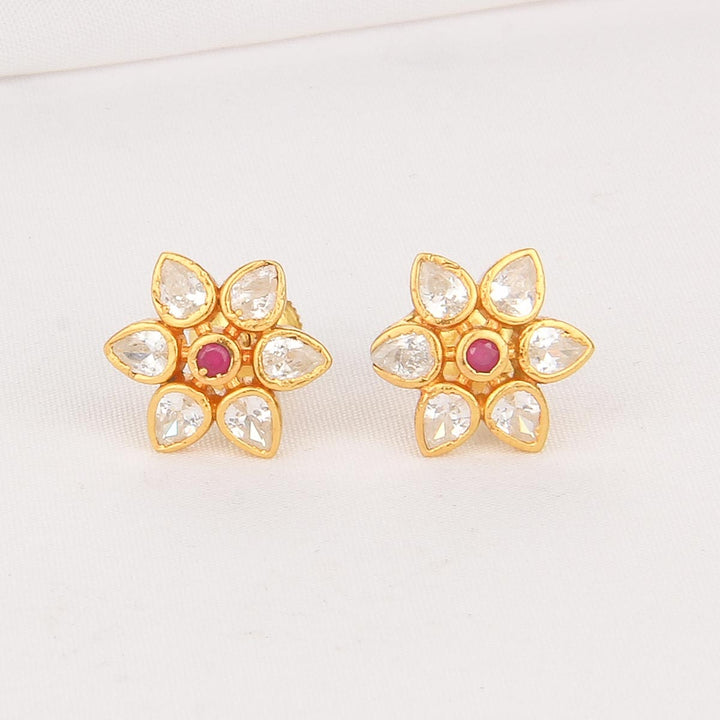 92.5 Silver, 24kt Gold Plated, Hasilka Stone Studs | SHOBITAM