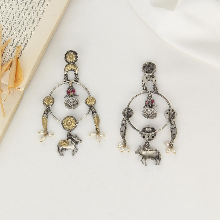 92.5 Silver and 24kt gold-plated, Trendy Boho Long Earrings | SHOBITAM