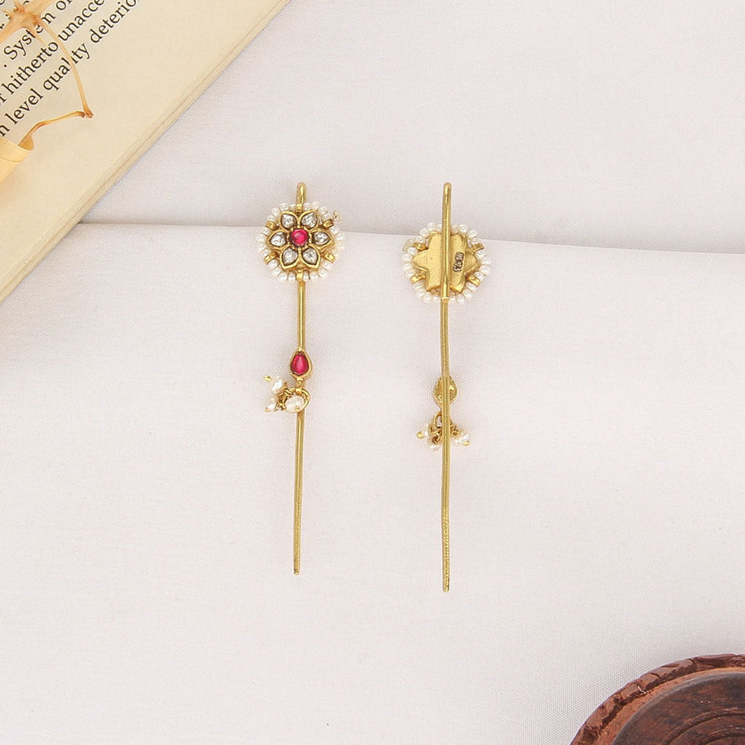 Pure 92.5 Silver, 24kt Gold Plated Priya Kundan Needle Ear cuffs | SHOBITAM