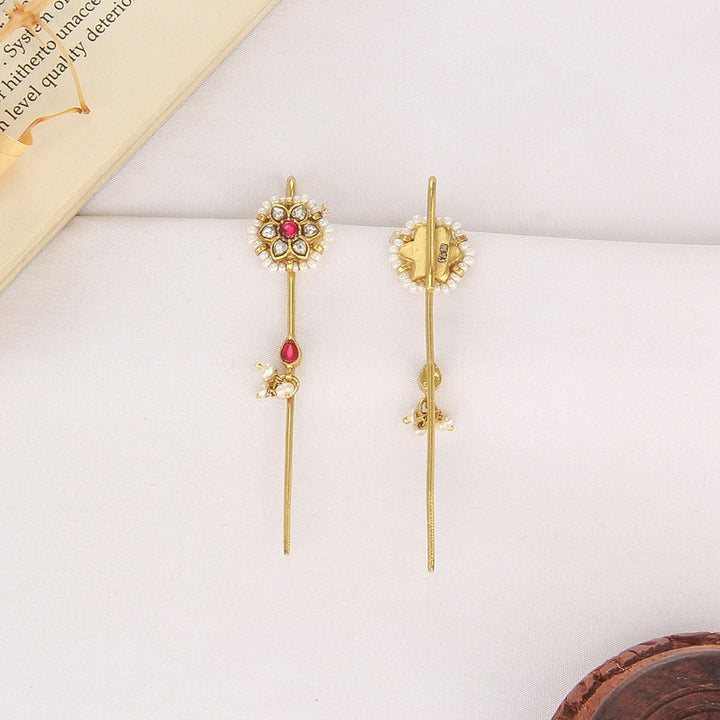 Pure 92.5 Silver, 24kt Gold Plated Priya Kundan Needle Ear cuffs | SHOBITAM