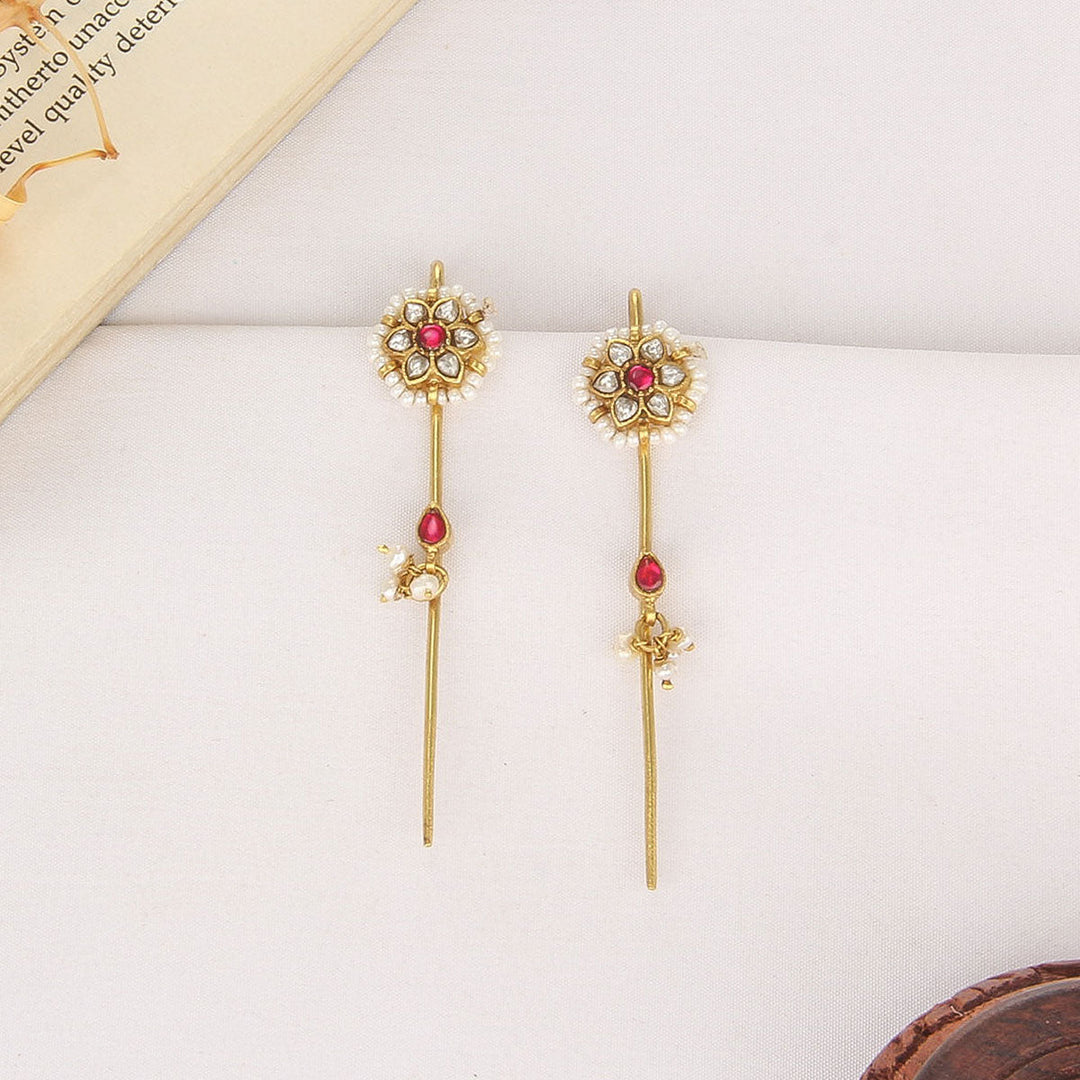 Pure 92.5 Silver, 24kt Gold Plated Priya Kundan Needle Ear cuffs | SHOBITAM