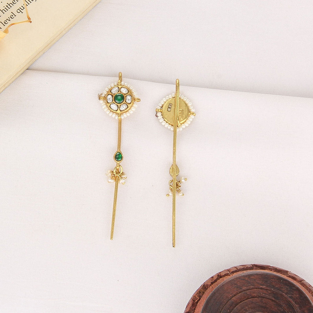 Pure 92.5 Silver, 24kt Gold Plated Mathima Kundan Needle Ear cuffs | SHOBITAM