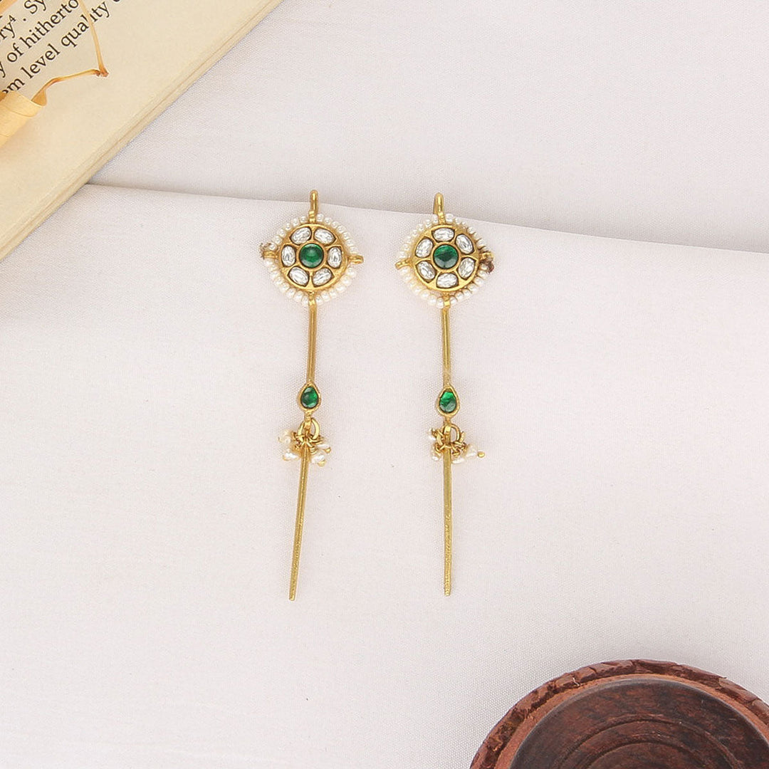 Pure 92.5 Silver, 24kt Gold Plated Mathima Kundan Needle Ear cuffs | SHOBITAM