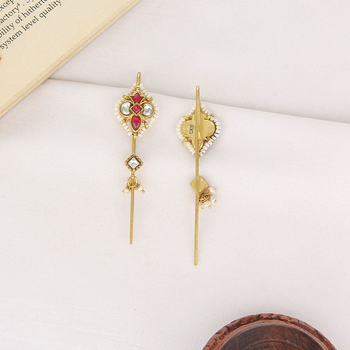 Pure 92.5 Silver, 24kt Gold Plated Akshara Kundan Needle Ear cuffs | SHOBITAM