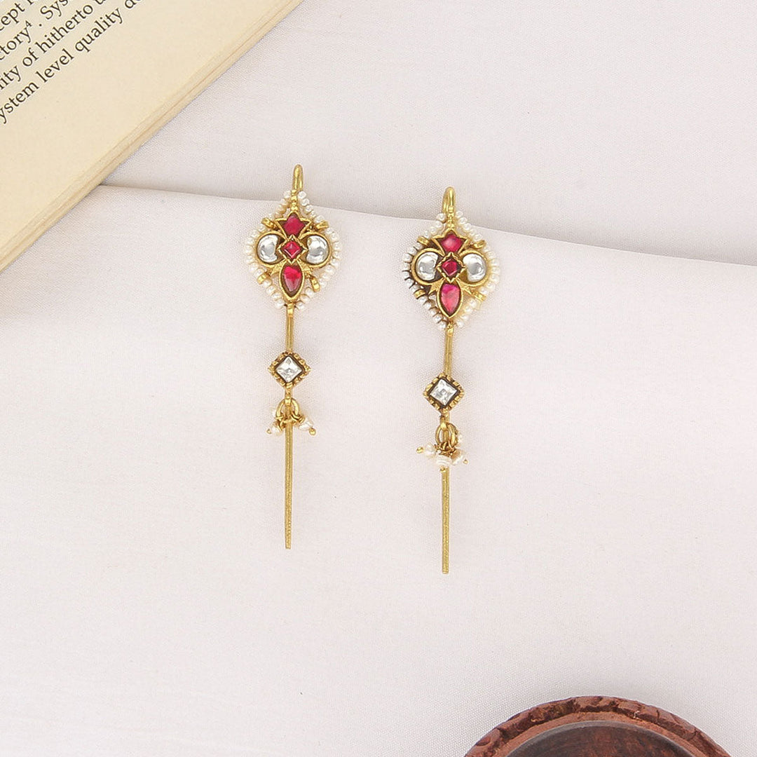 Pure 92.5 Silver, 24kt Gold Plated Akshara Kundan Needle Ear cuffs | SHOBITAM