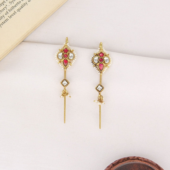 Pure 92.5 Silver, 24kt Gold Plated Akshara Kundan Needle Ear cuffs | SHOBITAM