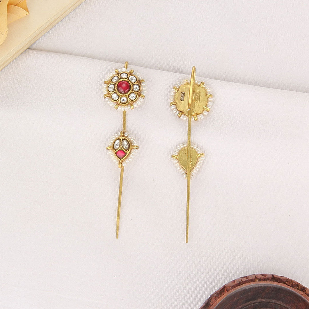 Pure 92.5 Silver, 24kt Gold Plated Timeless Kundan Needle Ear cuffs | SHOBITAM