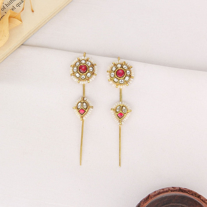 Pure 92.5 Silver, 24kt Gold Plated Timeless Kundan Needle Ear cuffs | SHOBITAM