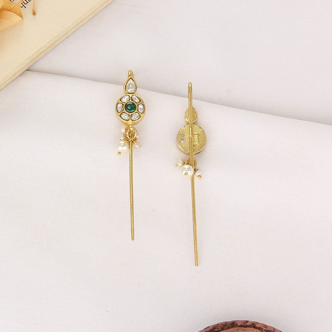 Pure 92.5 Silver, 24kt Gold Plated Serin Kundan Needle Ear cuffs | SHOBITAM