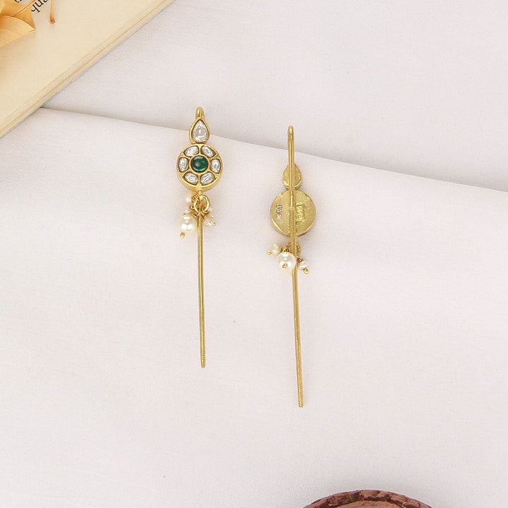 Pure 92.5 Silver, 24kt Gold Plated Serin Kundan Needle Ear cuffs | SHOBITAM