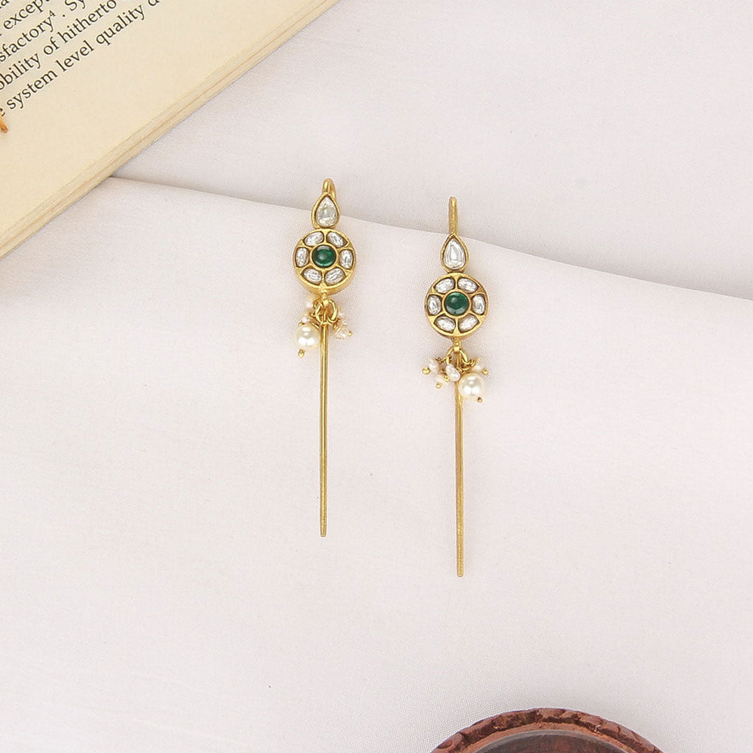 Pure 92.5 Silver, 24kt Gold Plated Serin Kundan Needle Ear cuffs | SHOBITAM