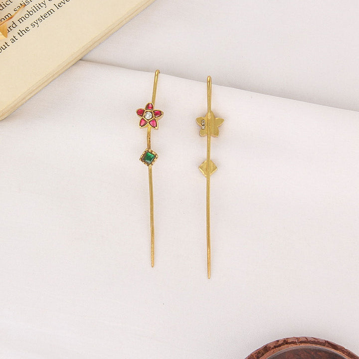 Pure 92.5 Silver, 24kt Gold Plated Monica Kundan Needle Ear cuffs | SHOBITAM