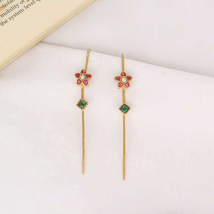 Pure 92.5 Silver, 24kt Gold Plated Monica Kundan Needle Ear cuffs | SHOBITAM
