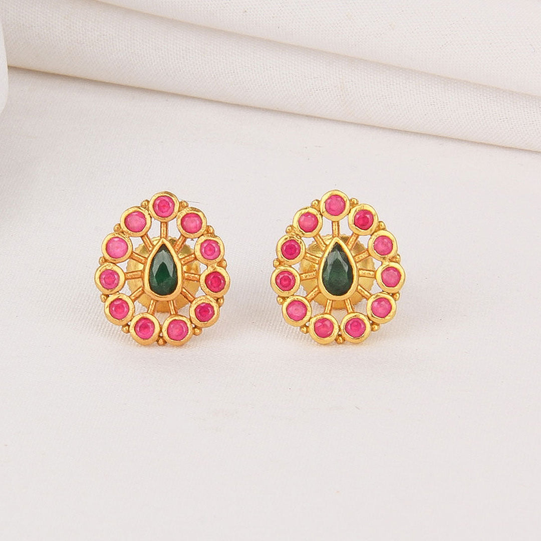 92.5 Silver, 24kt Gold Plated, Sherina Stone Studs | SHOBITAM