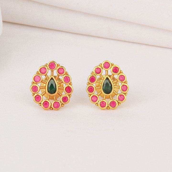 92.5 Silver, 24kt Gold Plated, Sherina Stone Studs | SHOBITAM