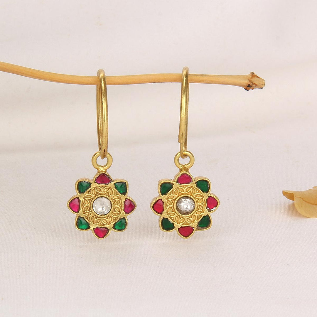 Pure 92.5 Silver, 24kt Gold Plated Floral Hook Earrings | SHOBITAM