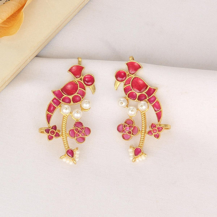 92.5 Silver Gold Plated Dual Birds Bugadi Earrings | SHOBITAM