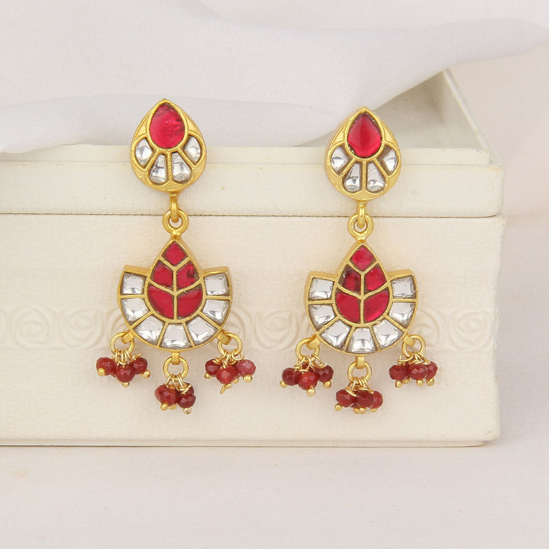 Pure 92.5 Silver, 24kt Gold Plated Pragya Kundan Long Earrings | SHOBITAM