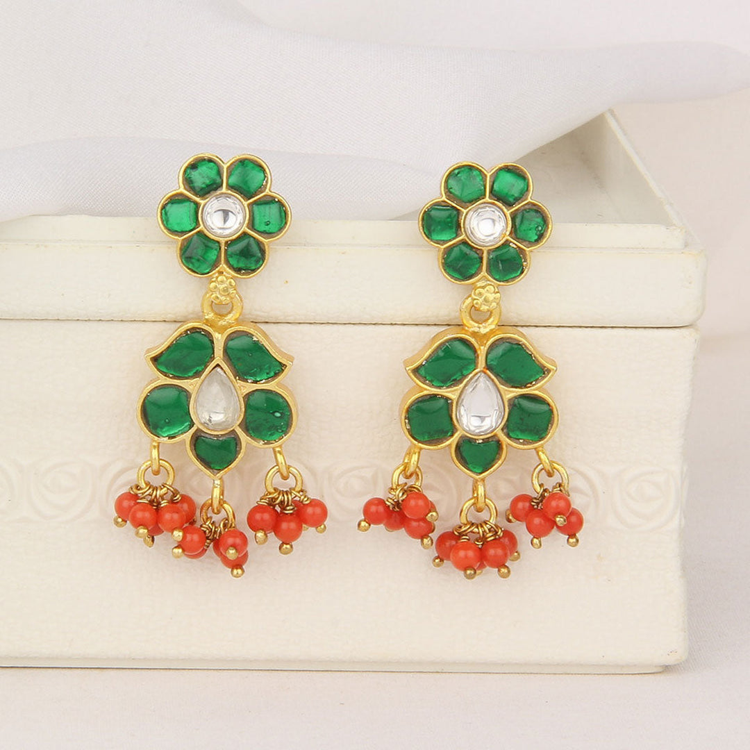 Pure 92.5 Silver, 24kt Gold Plated Nishanthi Kundan Long Earrings | SHOBITAM
