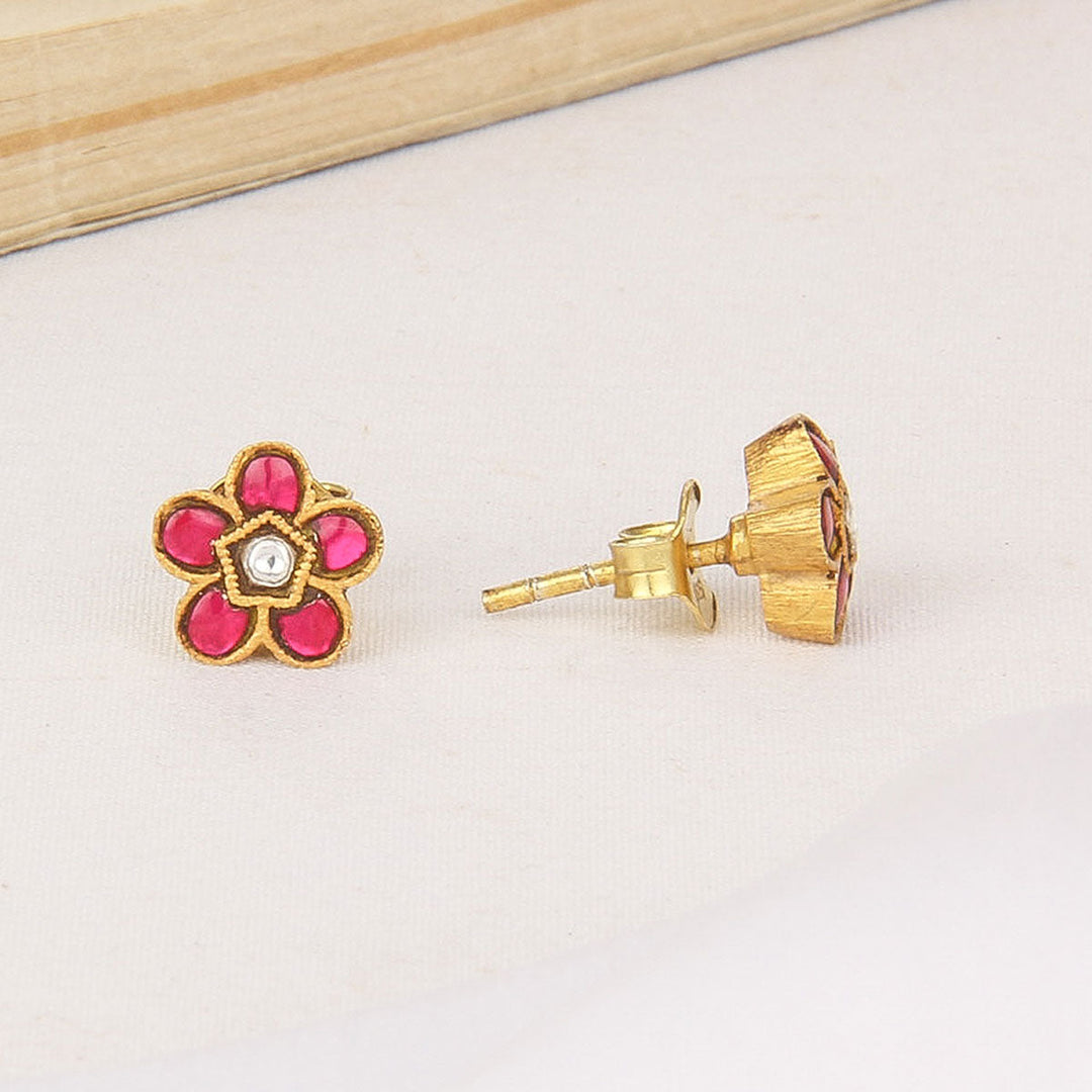 Pure 92.5 Silver, Gold Plated Dazzle Kundan Studs | SHOBITAM