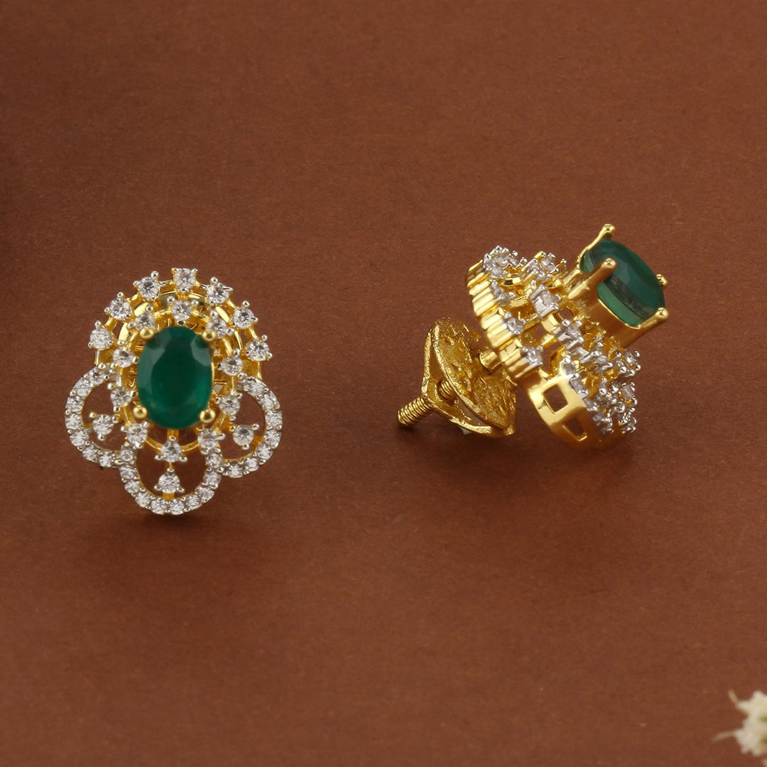 92.5 Silver, Gold Plated, Trendy Glow Diamond Design Studs | SHOBITAM