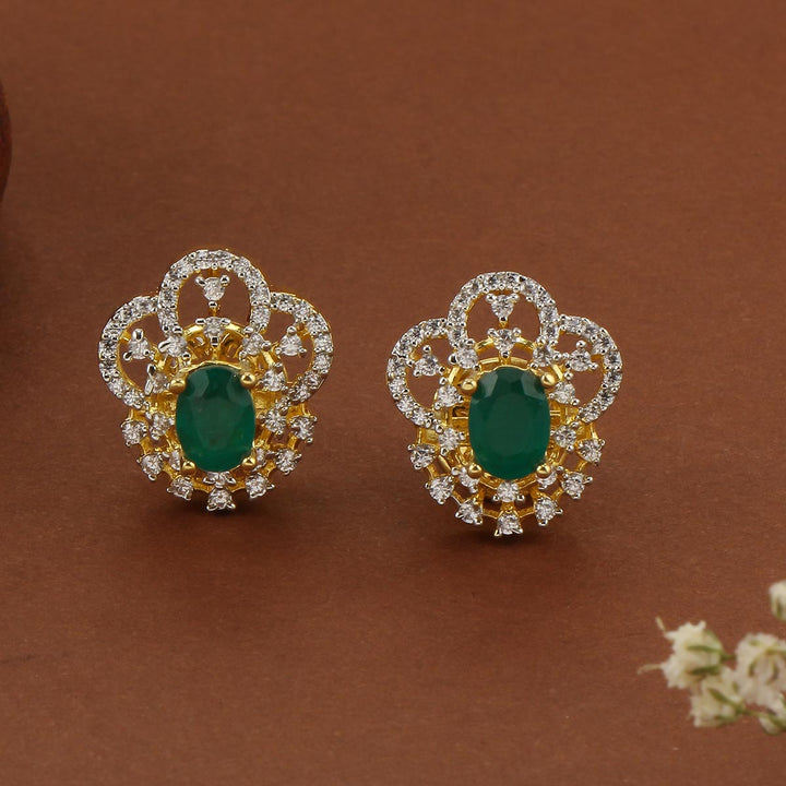 92.5 Silver, Gold Plated, Trendy Glow Diamond Design Studs | SHOBITAM