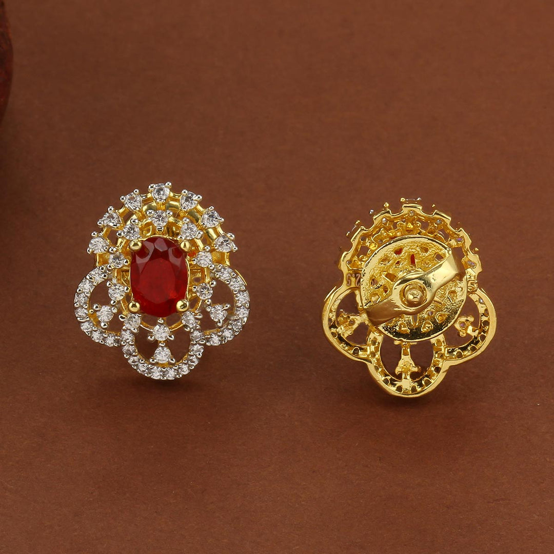 92.5 Silver, Gold Plated, Sravya Diamond Design Studs | SHOBITAM