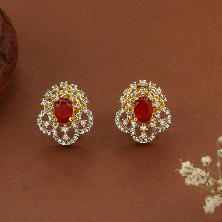 92.5 Silver, Gold Plated, Sravya Diamond Design Studs | SHOBITAM