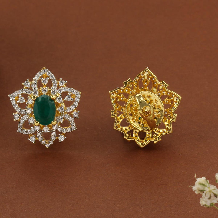 92.5 Silver, Gold Plated, Srishti Diamond Design Studs | SHOBITAM