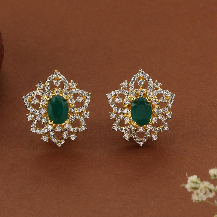 92.5 Silver, Gold Plated, Srishti Diamond Design Studs | SHOBITAM