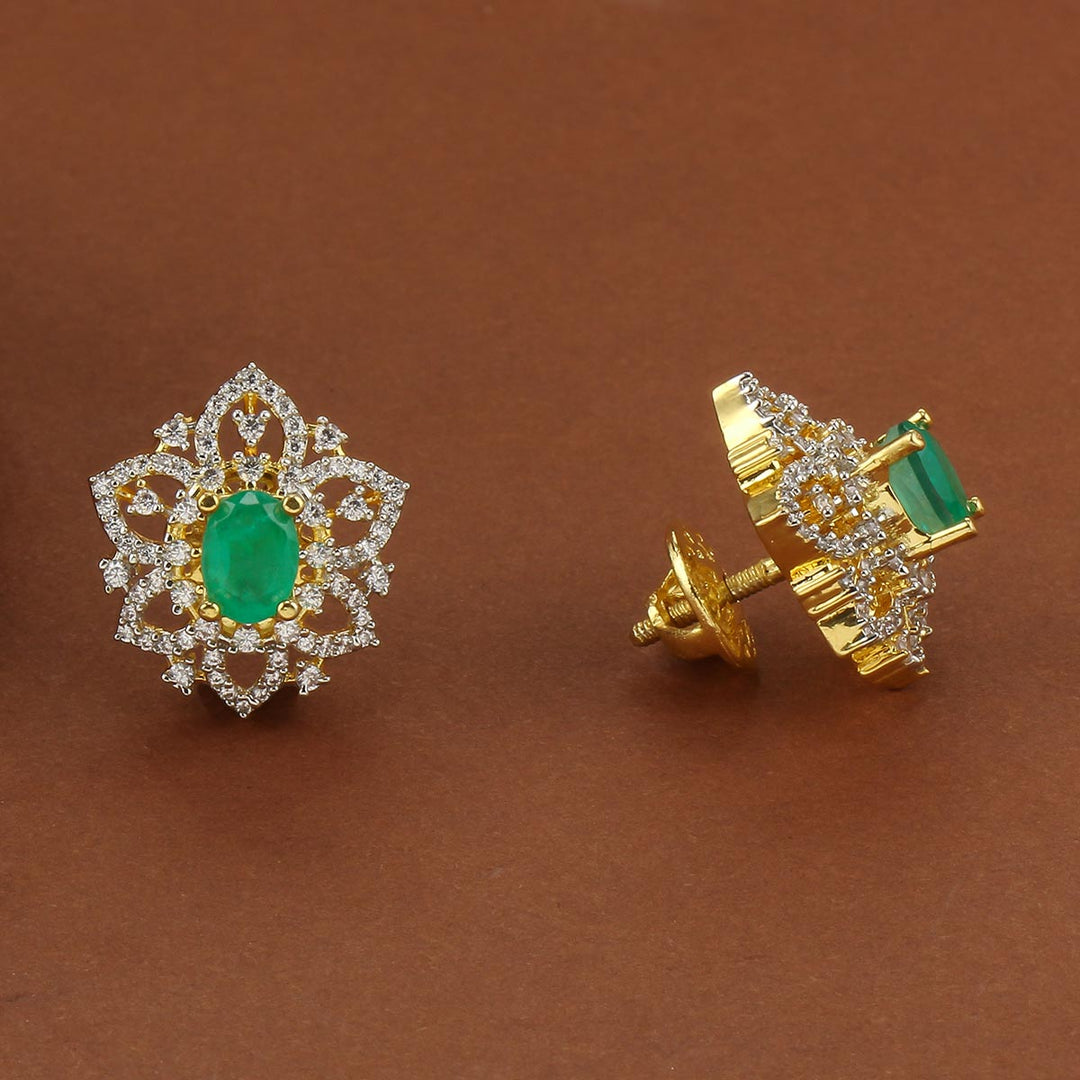 92.5 Silver, Gold Plated, Tejaswini Diamond Design Studs | SHOBITAM