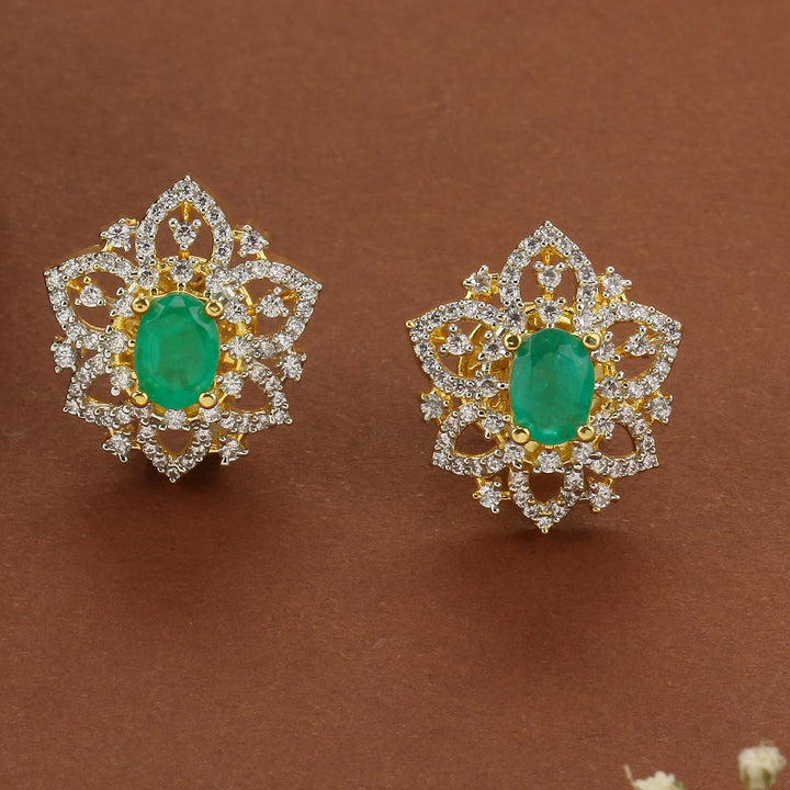92.5 Silver, Gold Plated, Tejaswini Diamond Design Studs | SHOBITAM