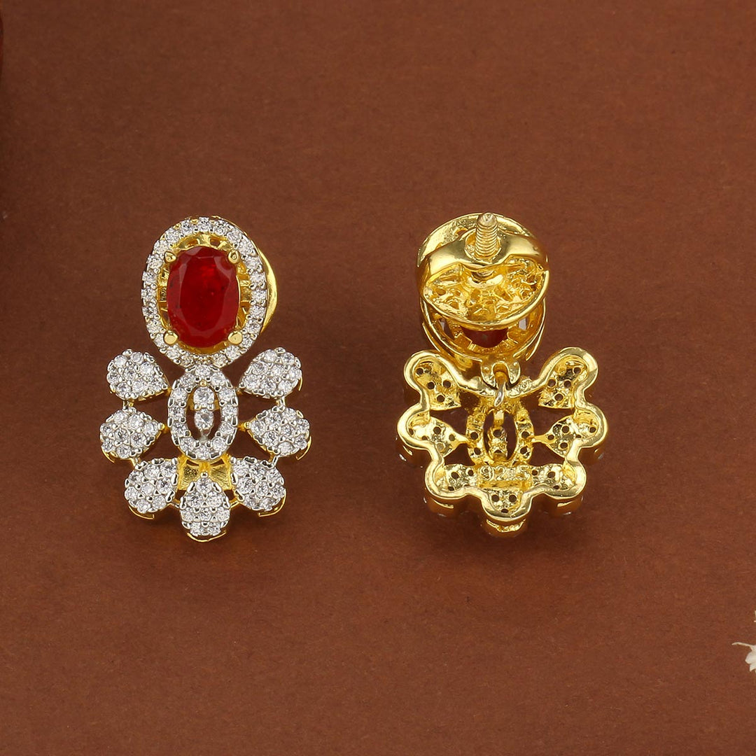 92.5 Silver, Gold Plated, Gleaming Diamond Design Studs | SHOBITAM