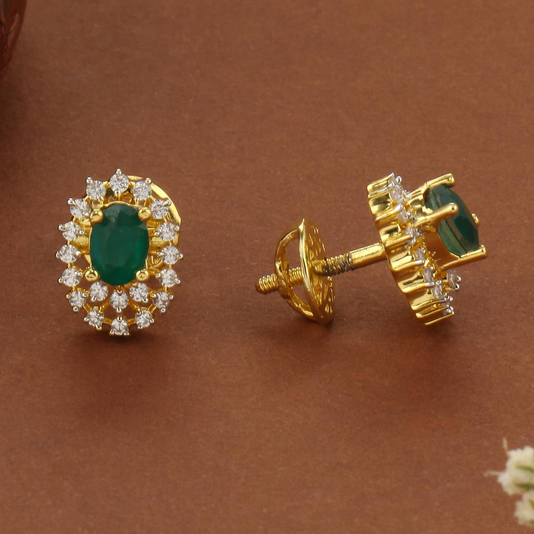 92.5 Silver, Gold Plated, Ishika Diamond Design Studs | SHOBITAM