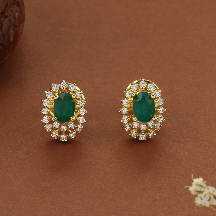 92.5 Silver, Gold Plated, Ishika Diamond Design Studs | SHOBITAM