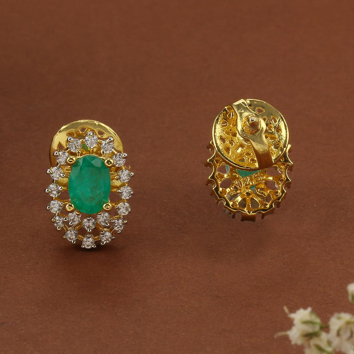 92.5 Silver, Gold Plated, Zylina Diamond Design Studs | SHOBITAM
