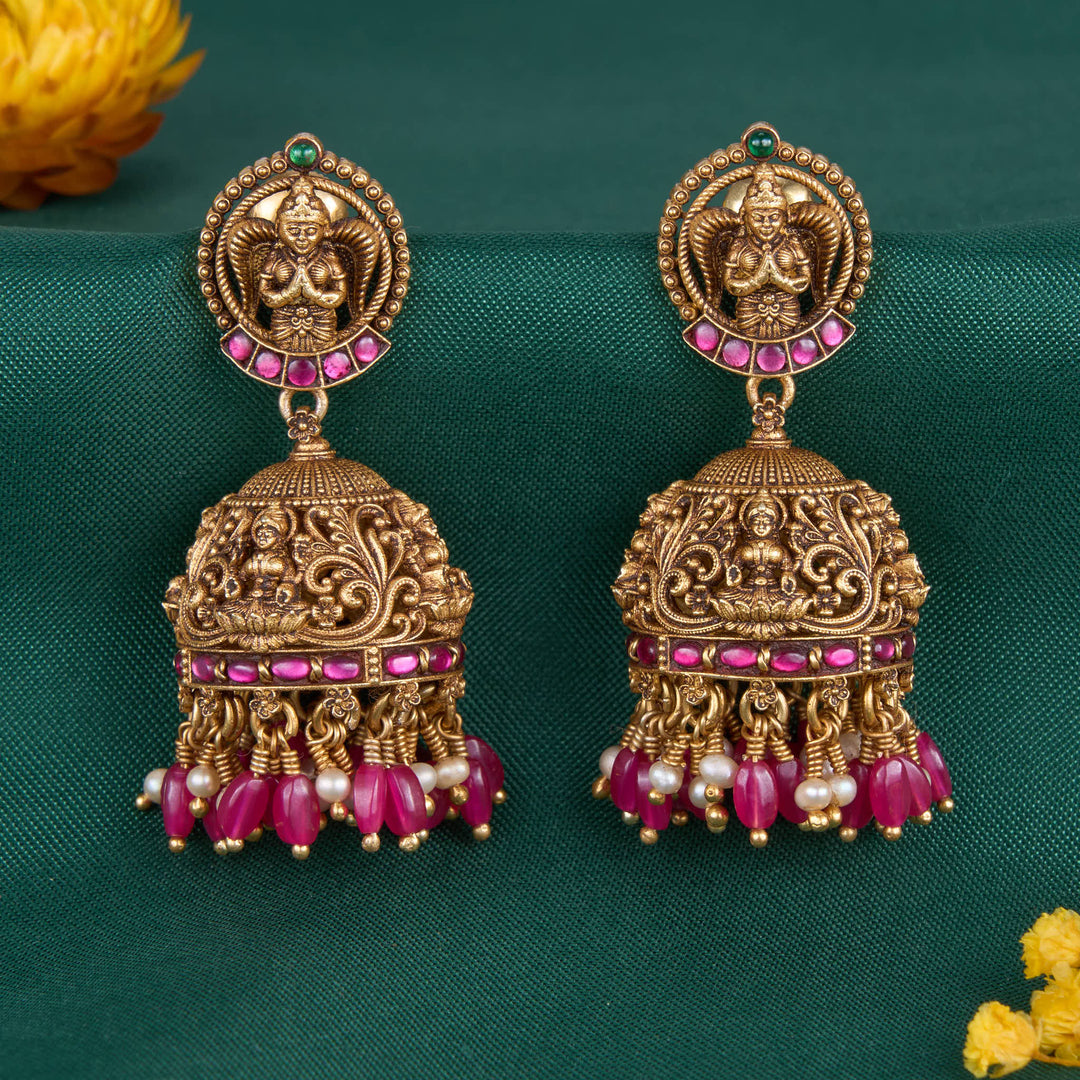 Pure 92.5 Silver, 24kt Gold Plated Ishwari Nagas Jhumkas | SHOBITAM