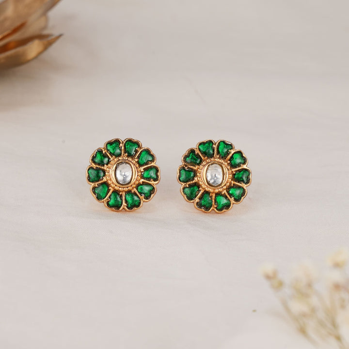 92.5 Silver, 24 kt Gold-Plated Unique Kundan Studs | SHOBITAM