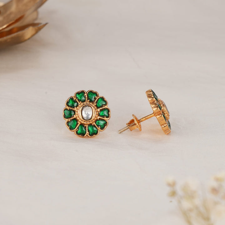 92.5 Silver, 24 kt Gold-Plated Unique Kundan Studs | SHOBITAM