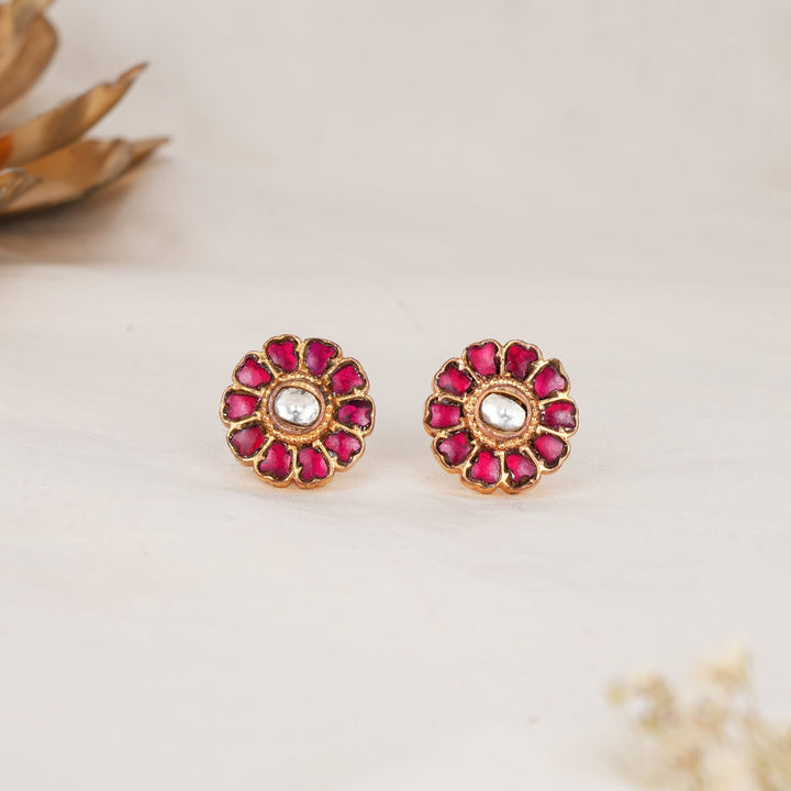 92.5 Silver, 24 kt Gold-Plated Jeevikaa Kundan Studs
